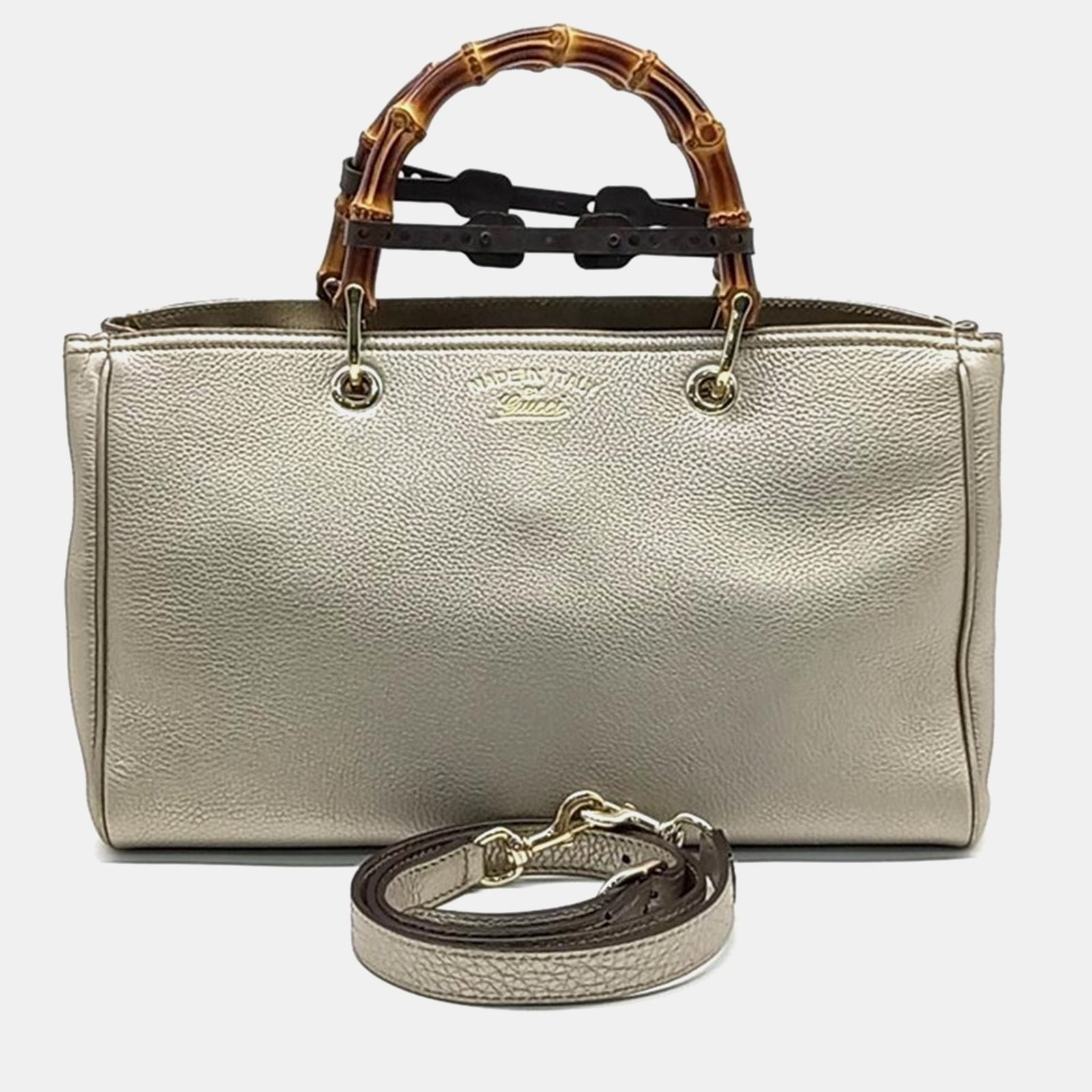 Gucci Sac fourre-tout en cuir et bambou gris métallisé