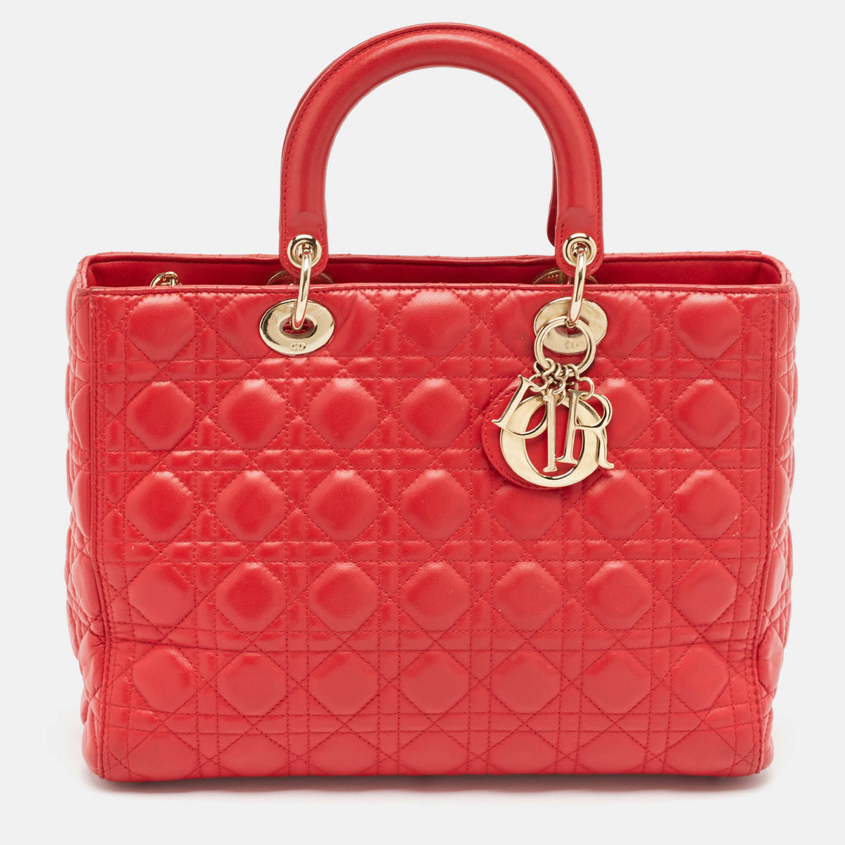 Dior Red Cannage Leather Large Lady Tote