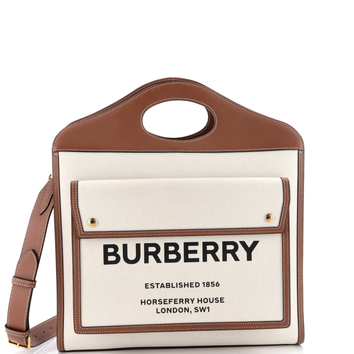 Burberry Logo Pocket Tote Canvas with Leather Medium