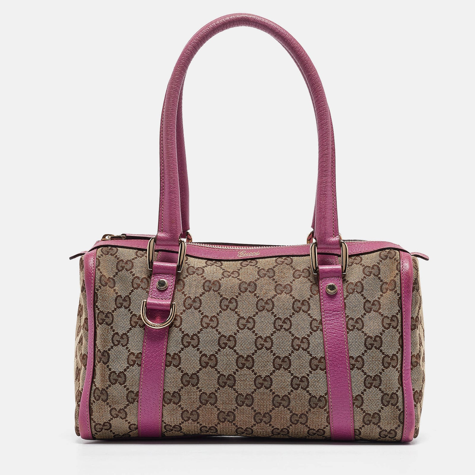 Gucci Boston-Tasche Abbey aus GG Canvas und Leder in Rosa/Beige