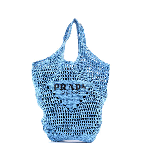 PRADA Triangle Logo Bucket Tote Raffia Small
