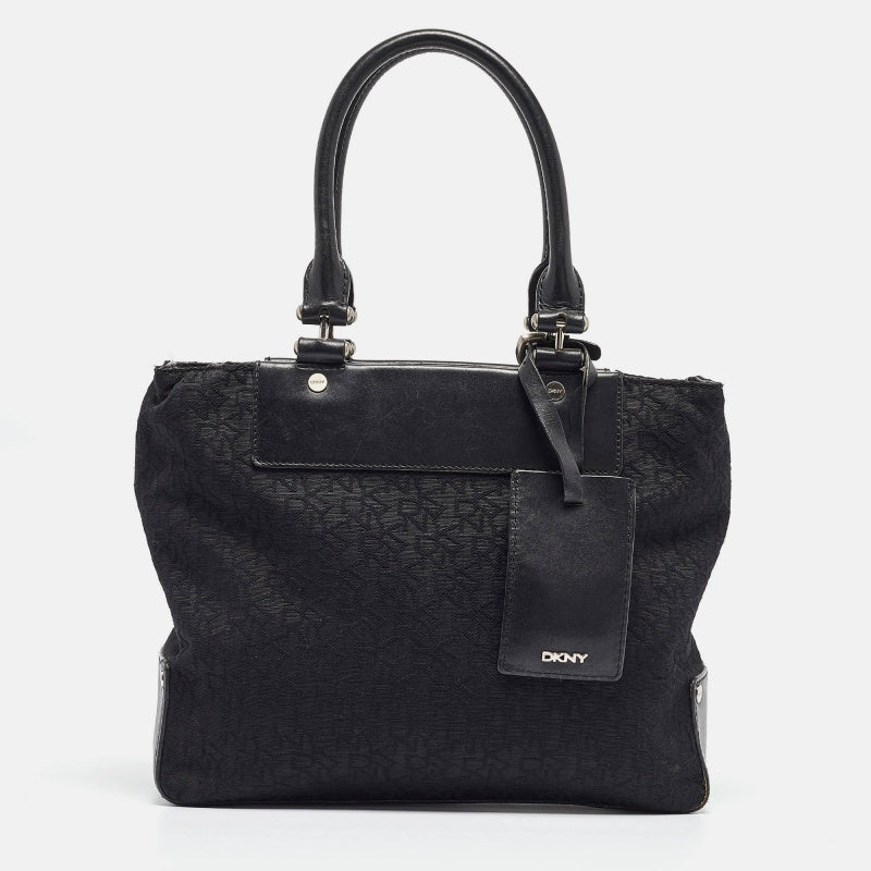 DKNY DKNY Black Monogram Canvas and Leather Tote