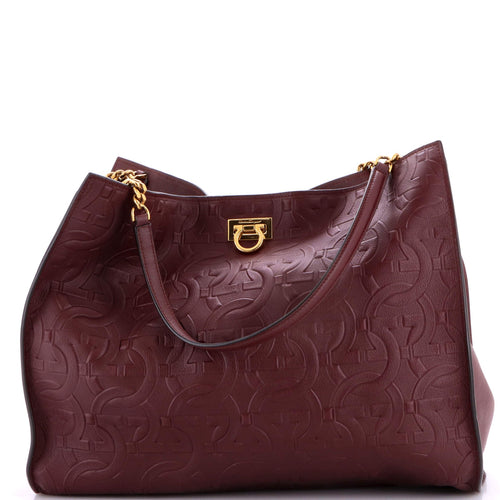 Trifolio Tote Gancini Embossed Leather Large