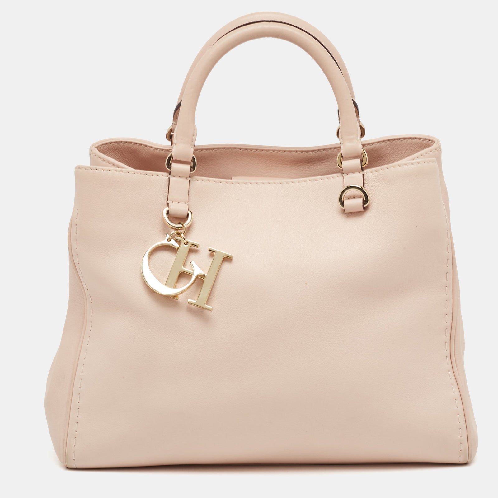 Carolina Herrera Light Pink Leather CH Charm Tote