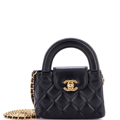 CHANEL Kelly Top Handle Shopping Bag Quilted Shiny Aged Calfskin Nano