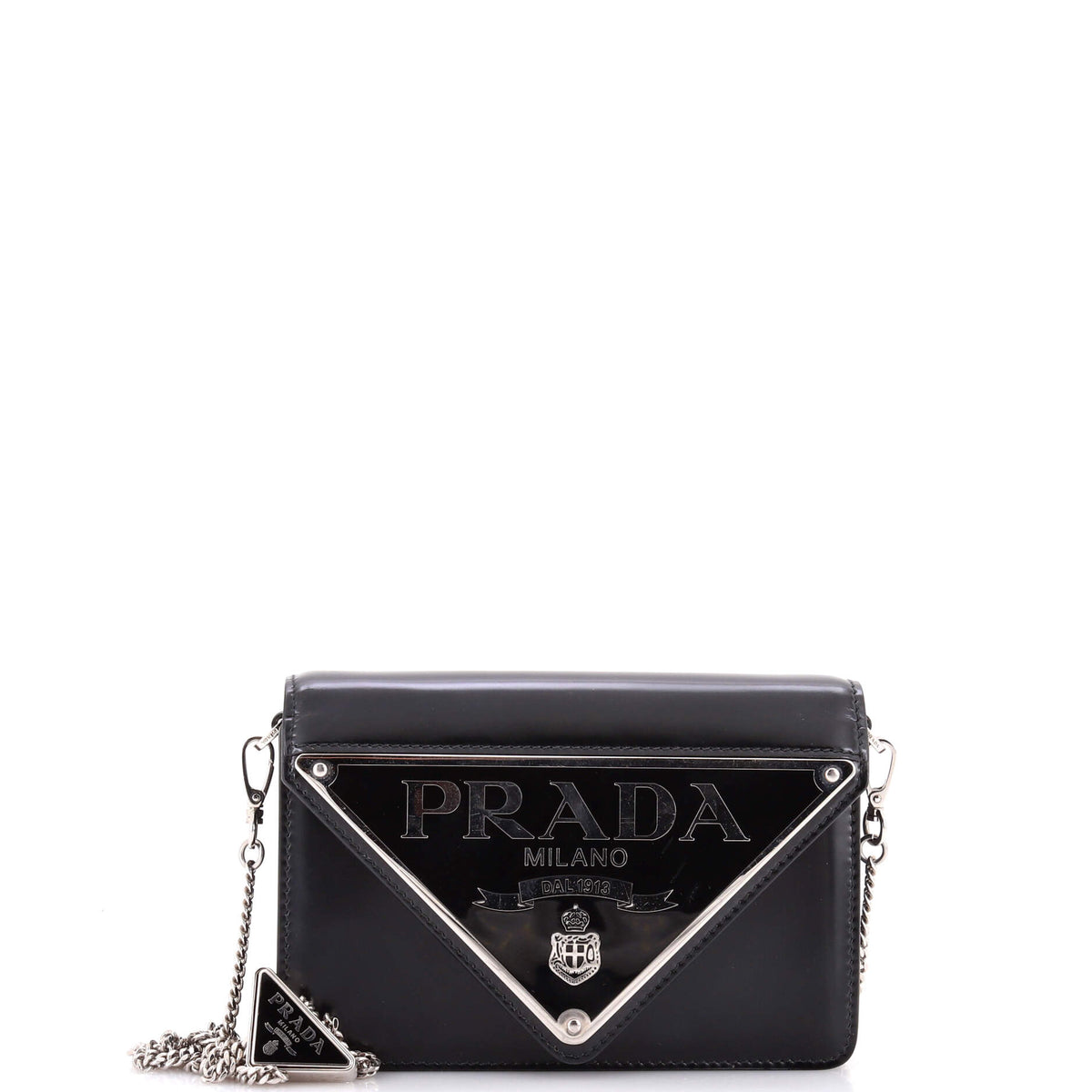 Prada PRADA Maxi Triangle Logo Chain Flap Bag Brushed Leather Small
