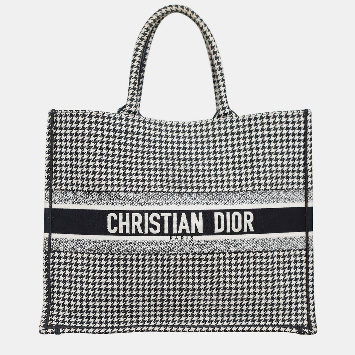 Dior Christian Black/ White Houndstooth Large Book Tote Bag