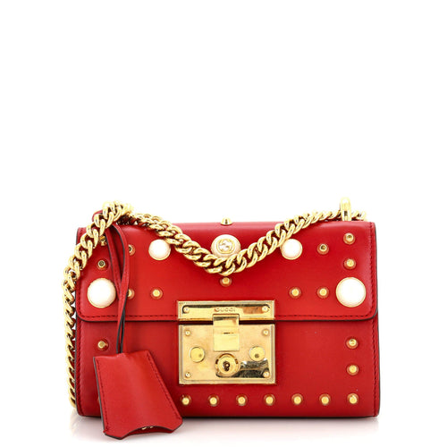 GUCCI Pearly Padlock Shoulder Bag Studded Leather Small