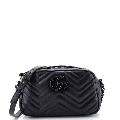 GUCCI GG Marmont Monochrome Shoulder Bag Matelasse Leather Small