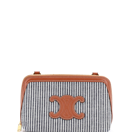 CELINE Cuir Triomphe Zip Around Chain Clutch Striped Canvas