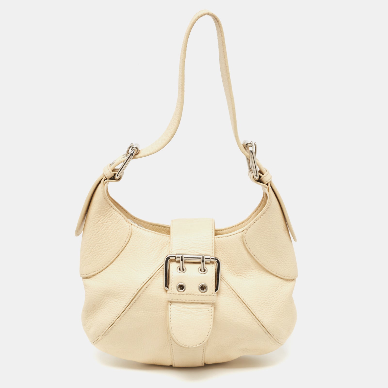 Furla Cream Leather Buckle Flap Hobo