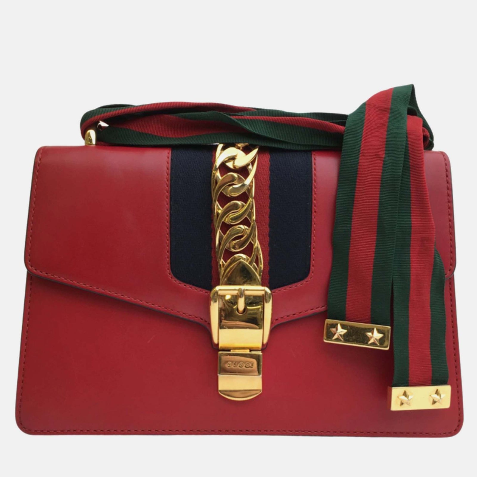 Gucci Red Leather Small Sylvie Shoulder Bag