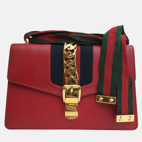 Red Leather Small Sylvie Shoulder Bag