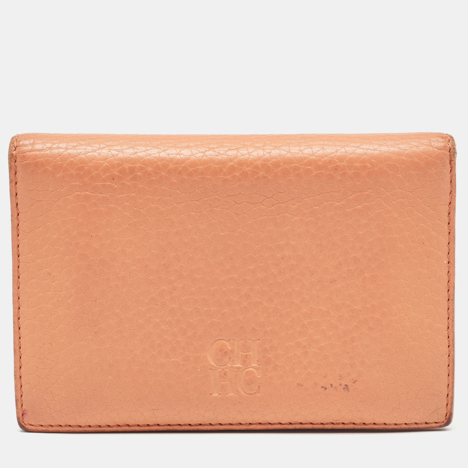 Ch Carolina Herrera Peach Leather Compact Flap Wallet