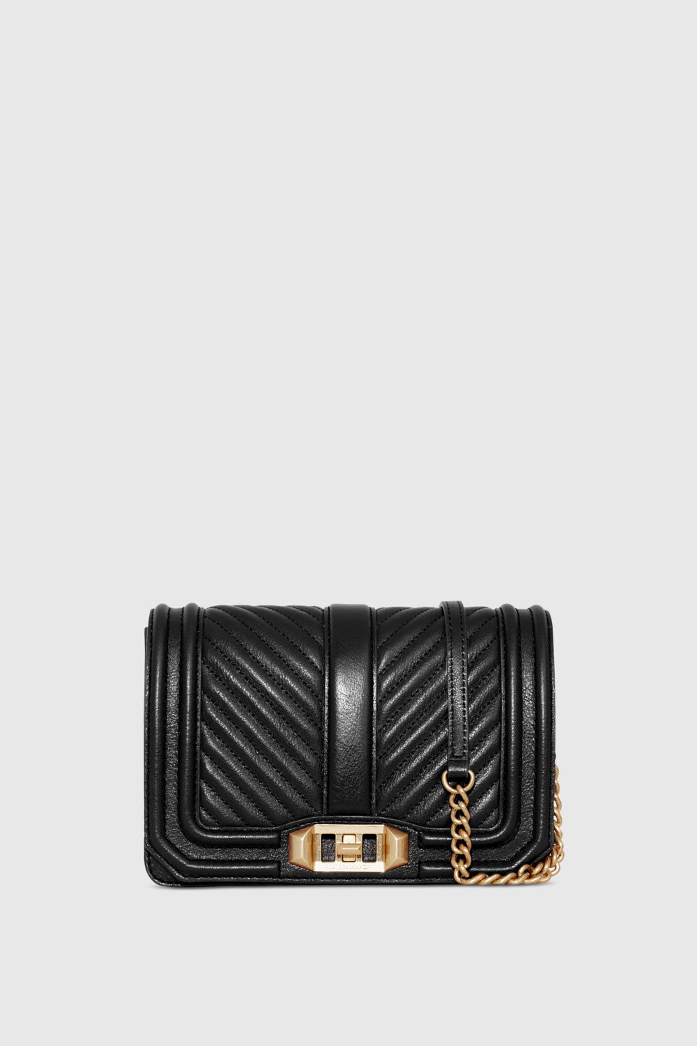 Rebecca Minkoff Chevron Quilted Small Love Crossbody Bag In Black/Light Gold