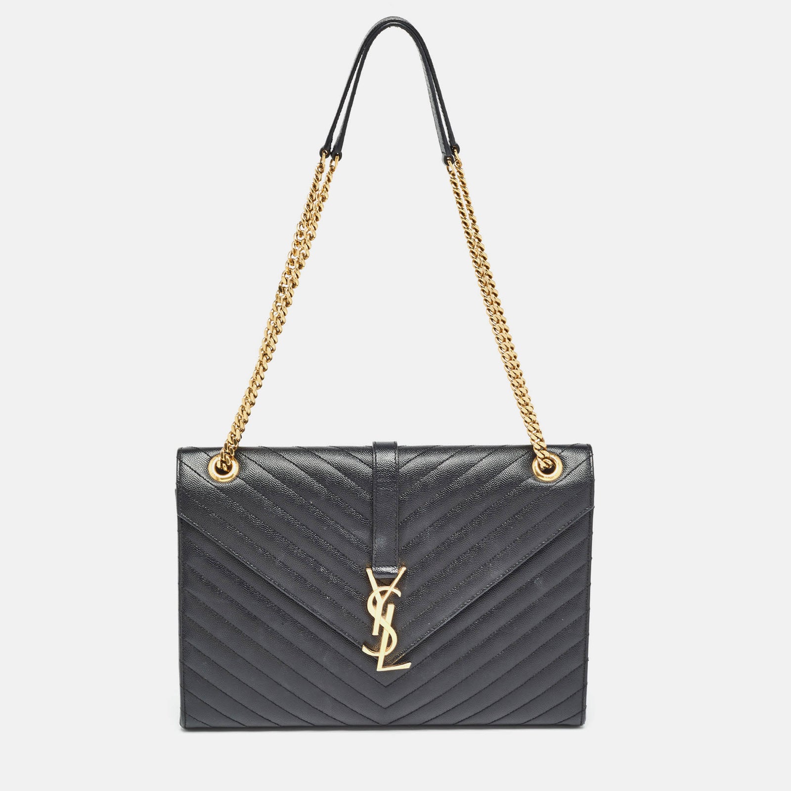 Saint Laurent Paris Saint Laurent Black Matelasse Leather Large Monogram Envelope Shoulder Bag