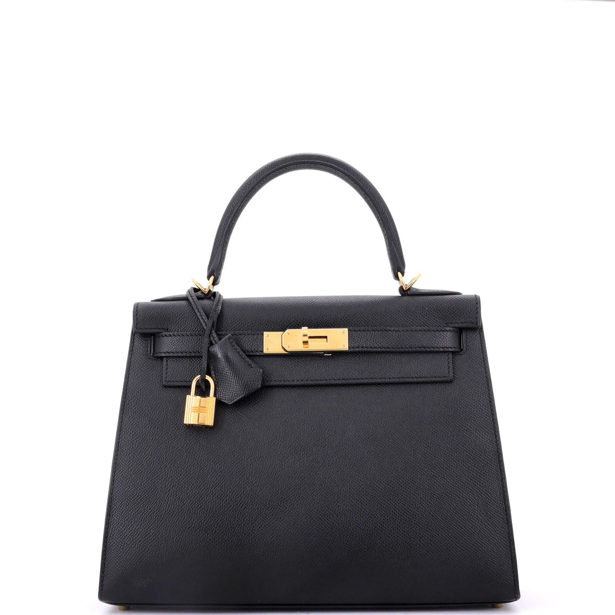 Herm?s Kelly Handbag Noir Epsom with Gold Hardware 28