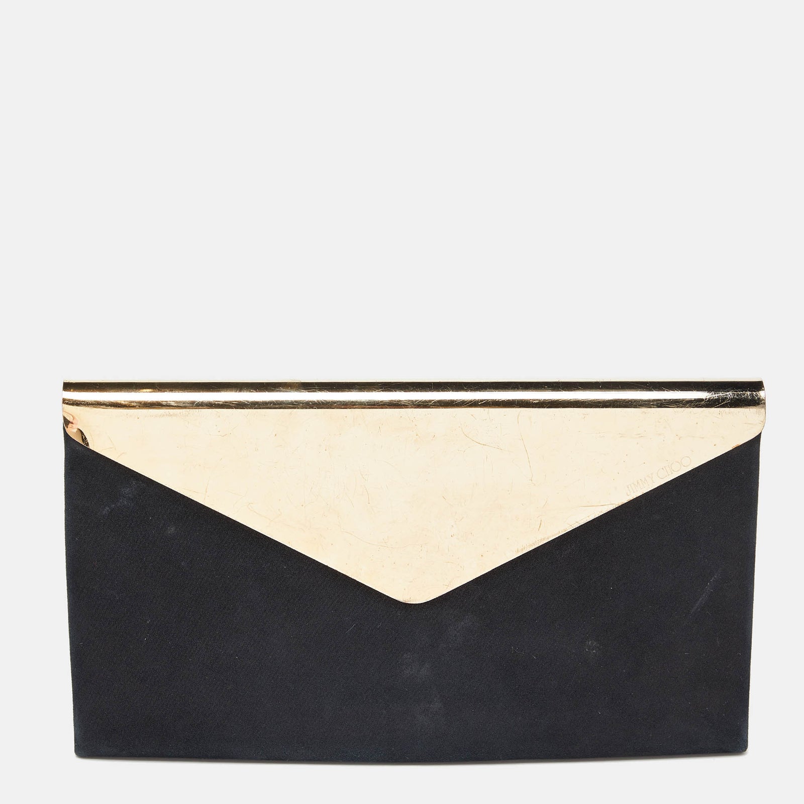 Jimmy Choo Black Shimmer Suede Charlize Metal Envelope Clutch