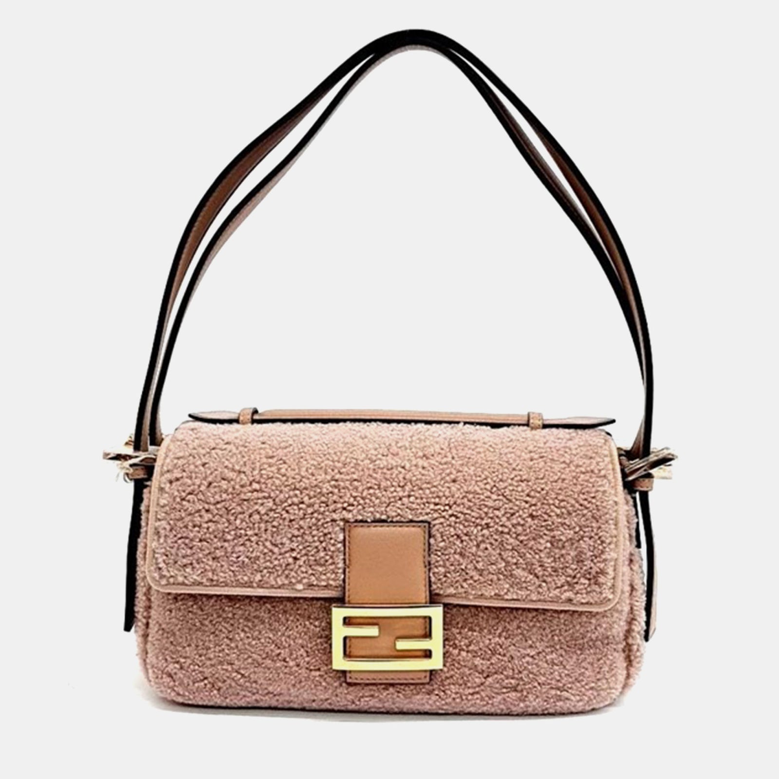 Fendi Beige Shearling Multi Baguette Shoulder Bag