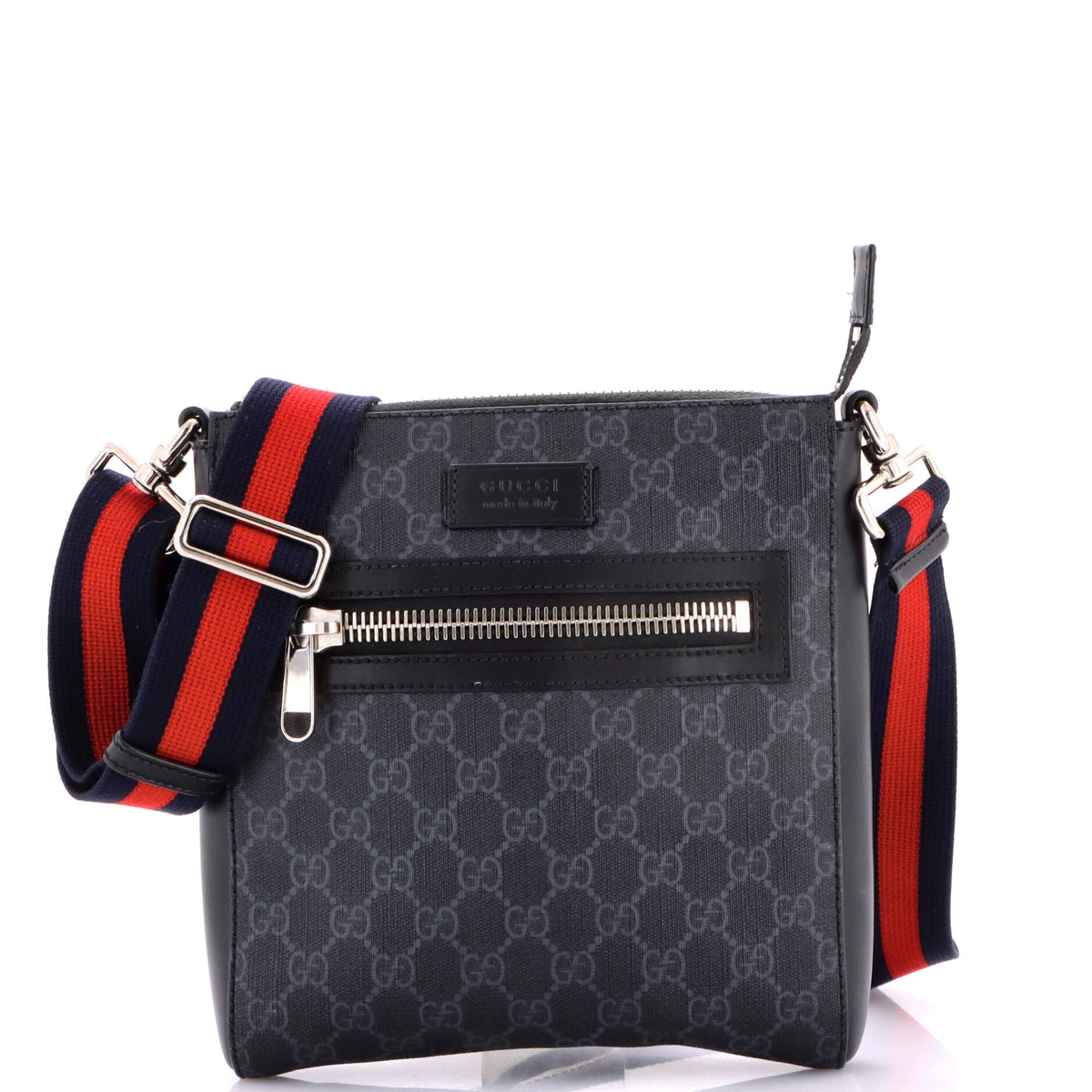 Gucci GUCCI Web Strap Front Zip Messenger Bag GG Coated Canvas Small