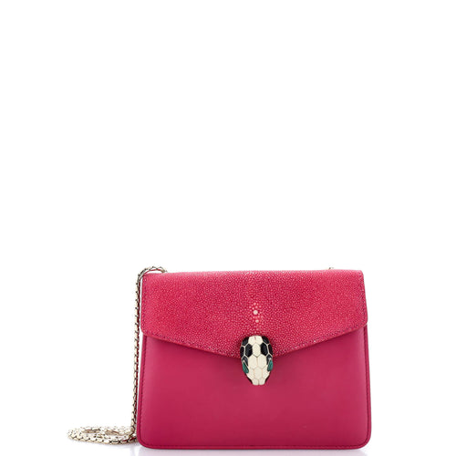 BVLGARI Serpenti Forever Square Shoulder Bag Leather and Stingray Small