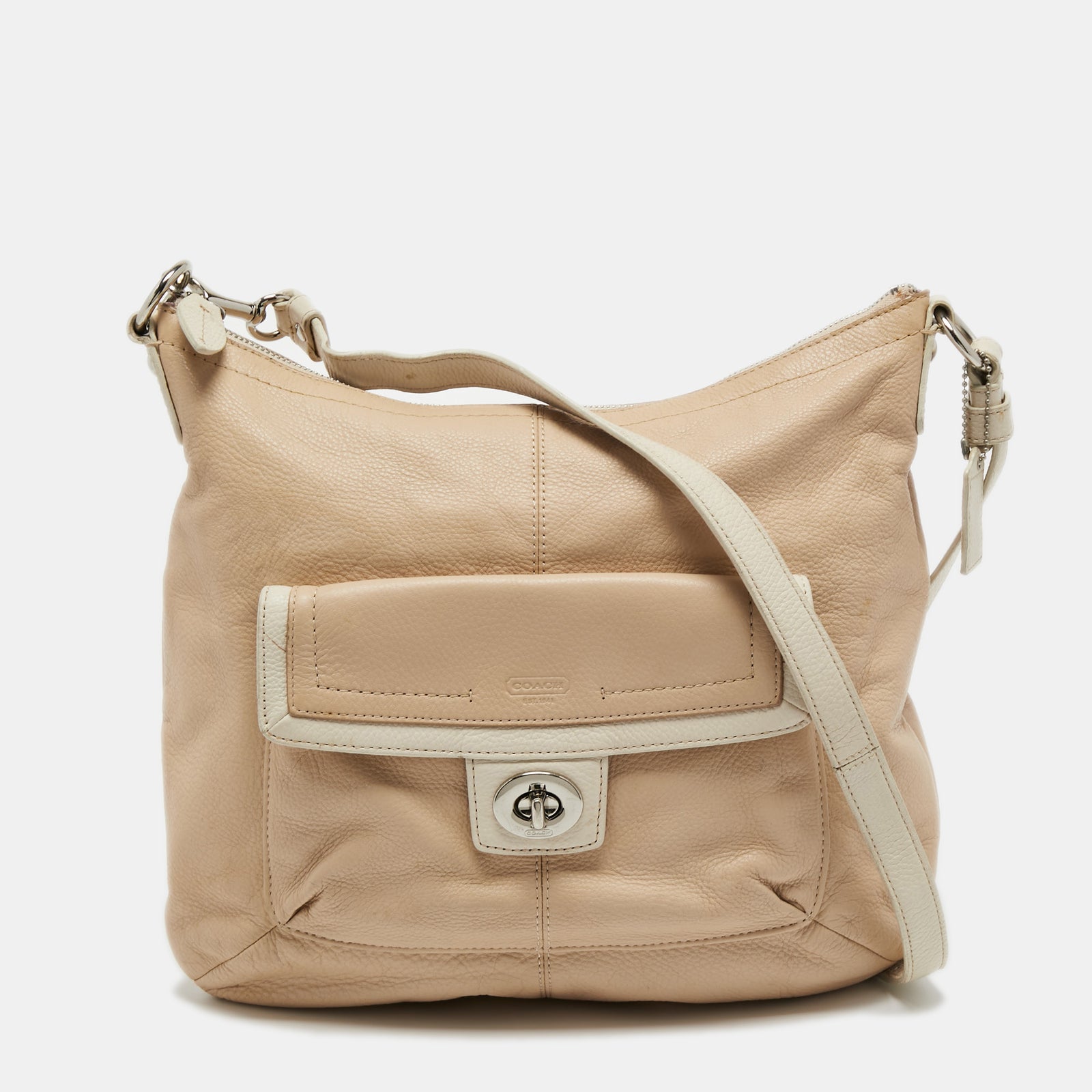 Coach Light Beige/White Leather Penelope Hobo