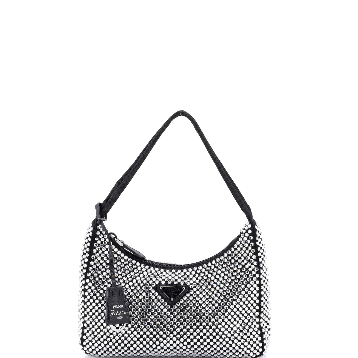 Prada PRADA Re-Edition 2000 Hobo Crystal Embellished Satin Mini
