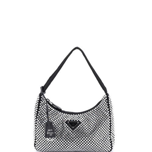 PRADA Re-Edition 2000 Hobo Crystal Embellished Satin Mini