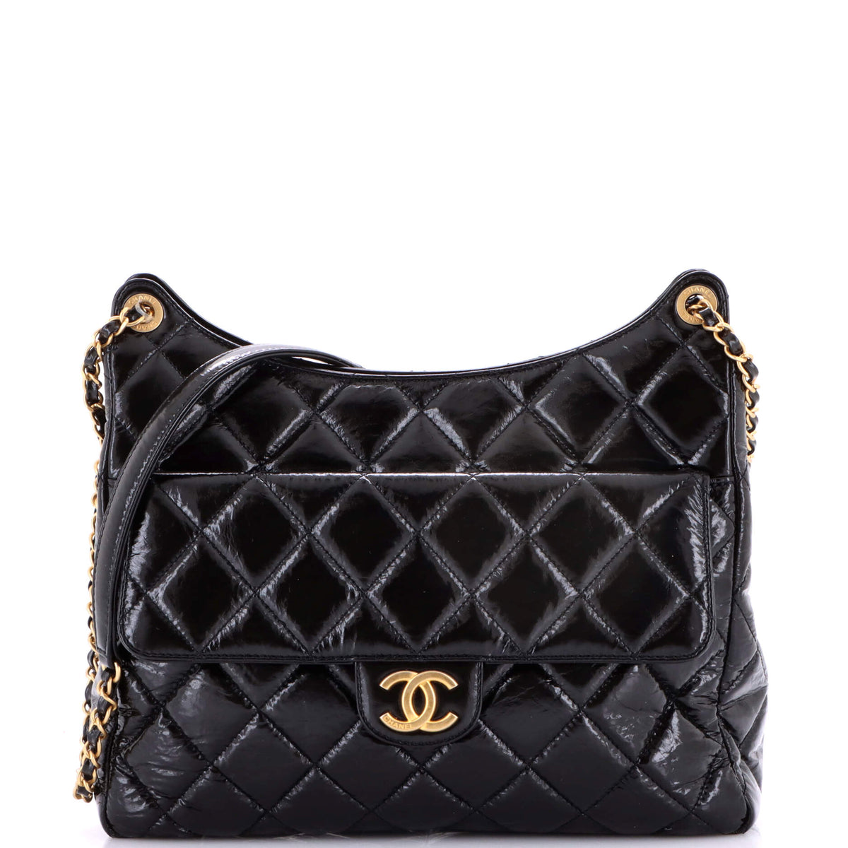 Chanel CHANEL Wavy CC Hobo Quilted Crumpled Calfskin Large