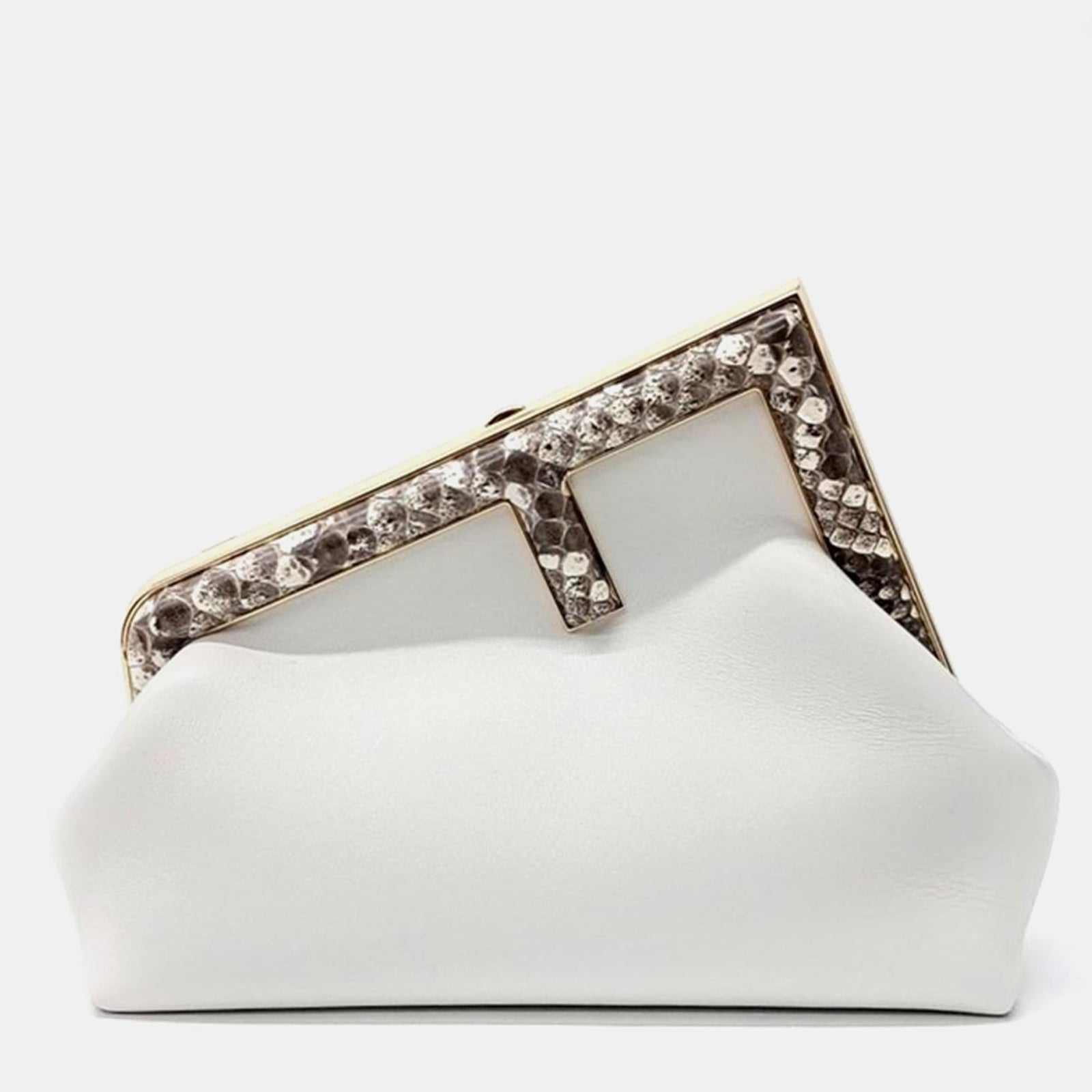 Fendi White Roccia Shiny Nappa Snakeskin Small First Clutch