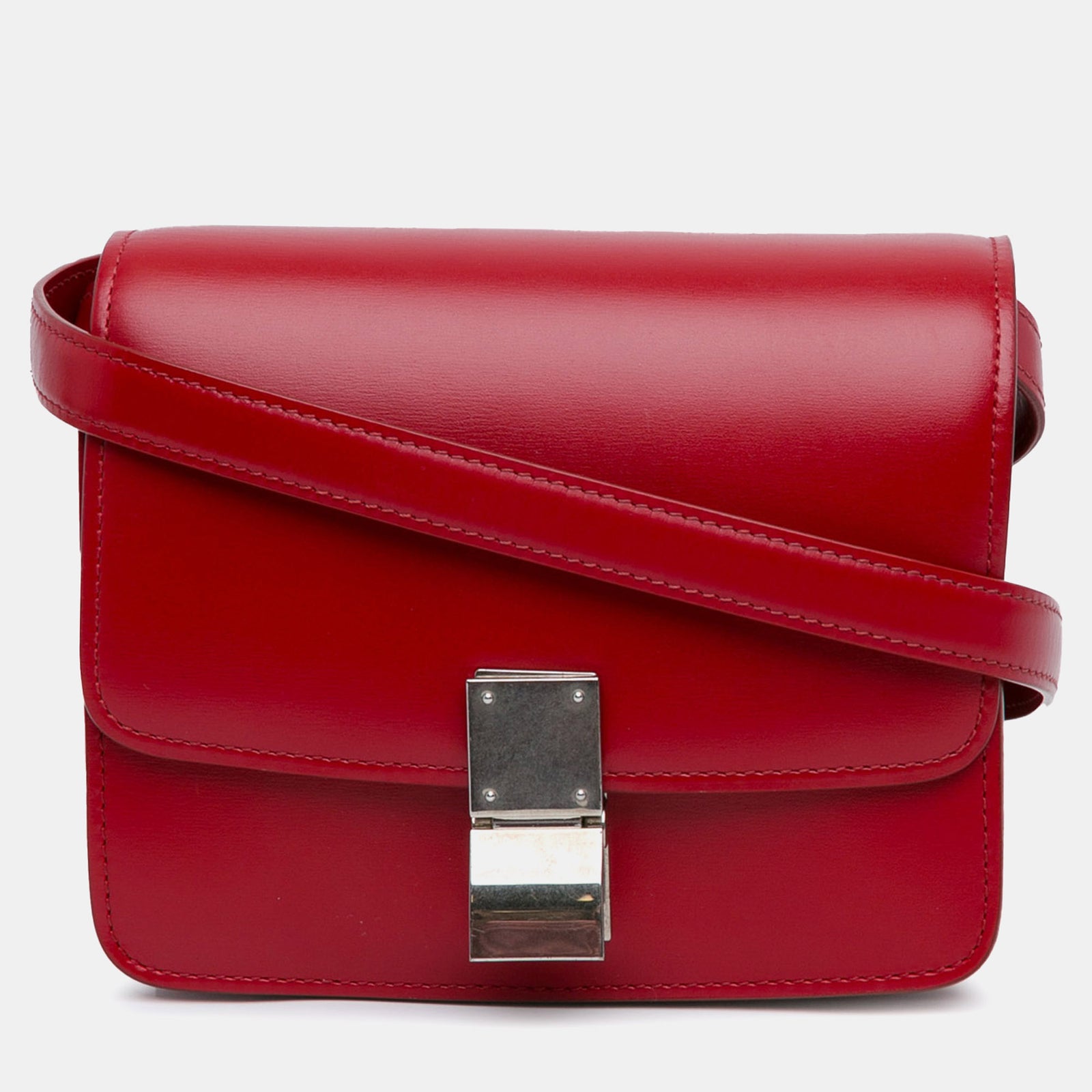 Celine Red Leather Small Classic Box Shoulder Bag