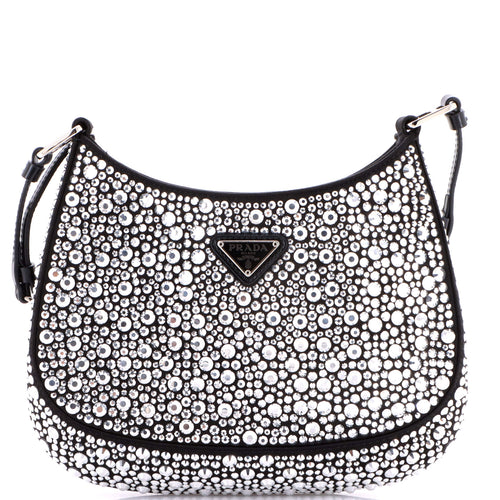 PRADA Cleo Shoulder Bag Crystal Embellished Satin Small