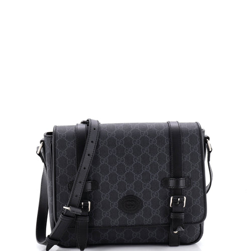GUCCI Interlocking G Patch Messenger Bag GG Coated Canvas with Leather Medium