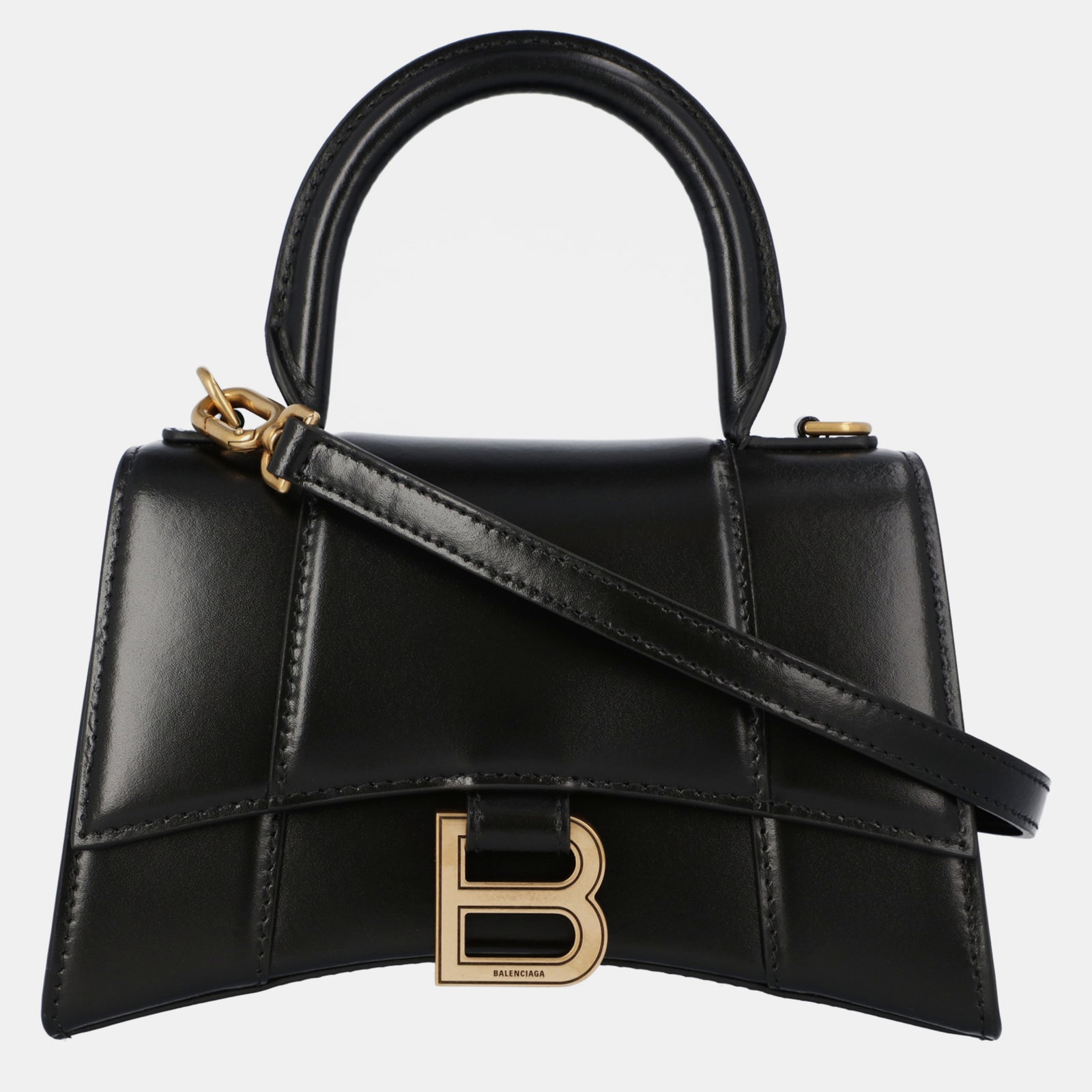 Balenciaga Schwarze XS-Hourglass-Tasche aus Leder mit Henkel