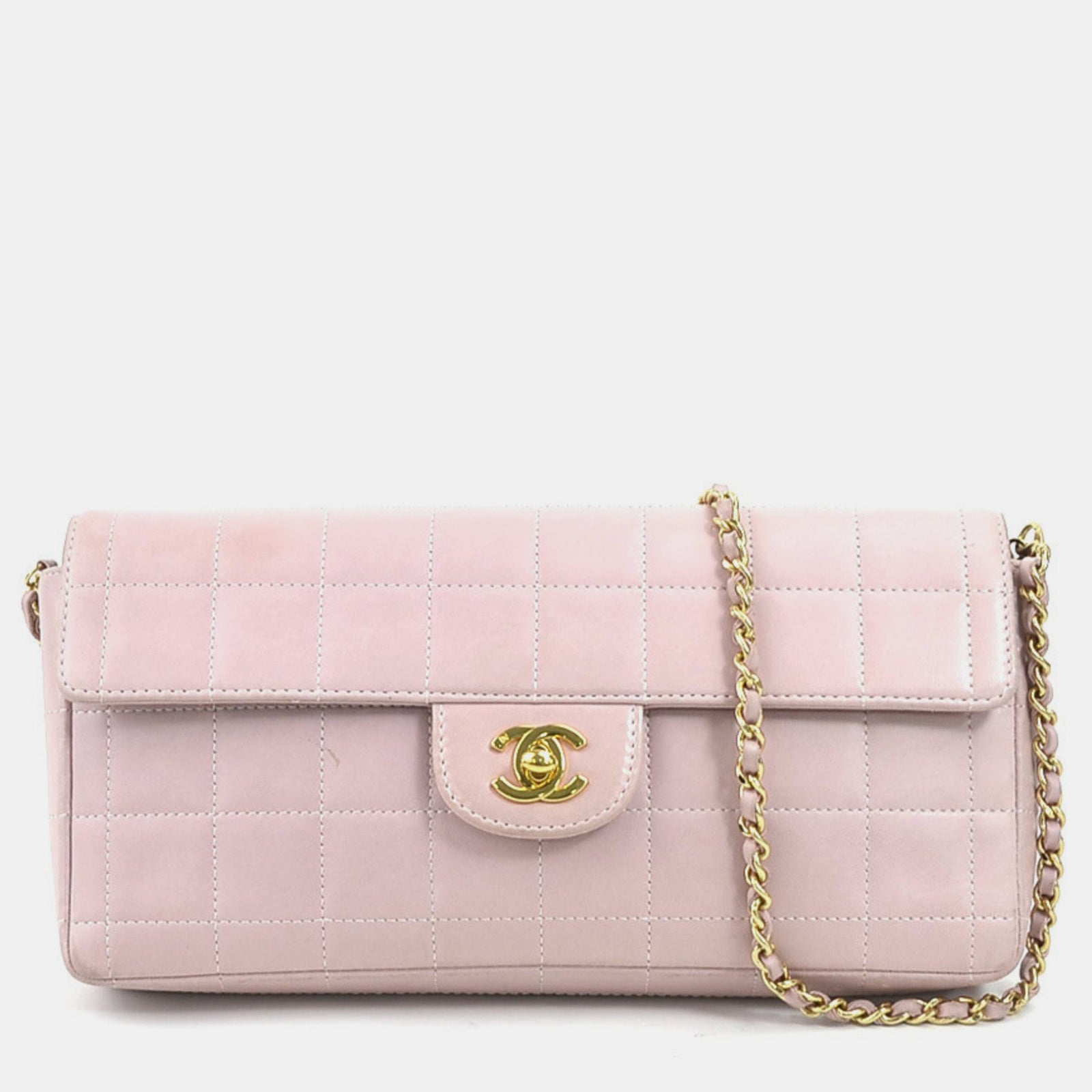 Chanel Light Pink Leather Chocolate Bar Shoulder Bag