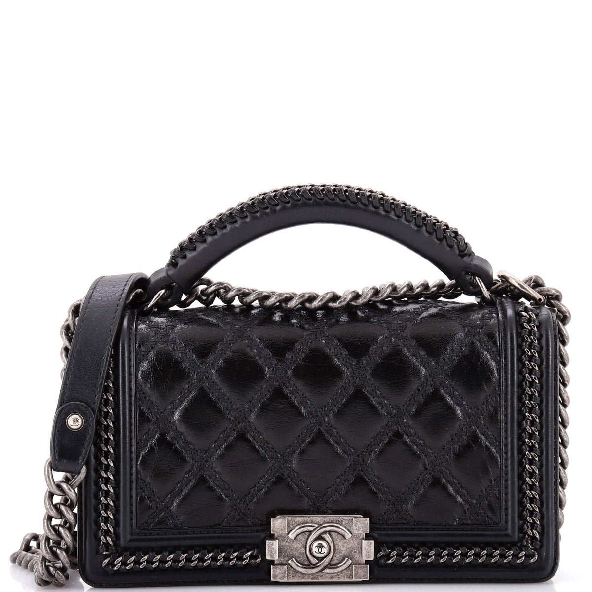 Chanel CHANEL Chain Handle Boy Flap Bag Quilted Glazed Calfskin Old Medium
