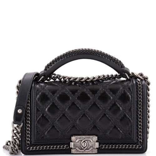 CHANEL Chain Handle Boy Flap Bag Quilted Glazed Calfskin Old Medium