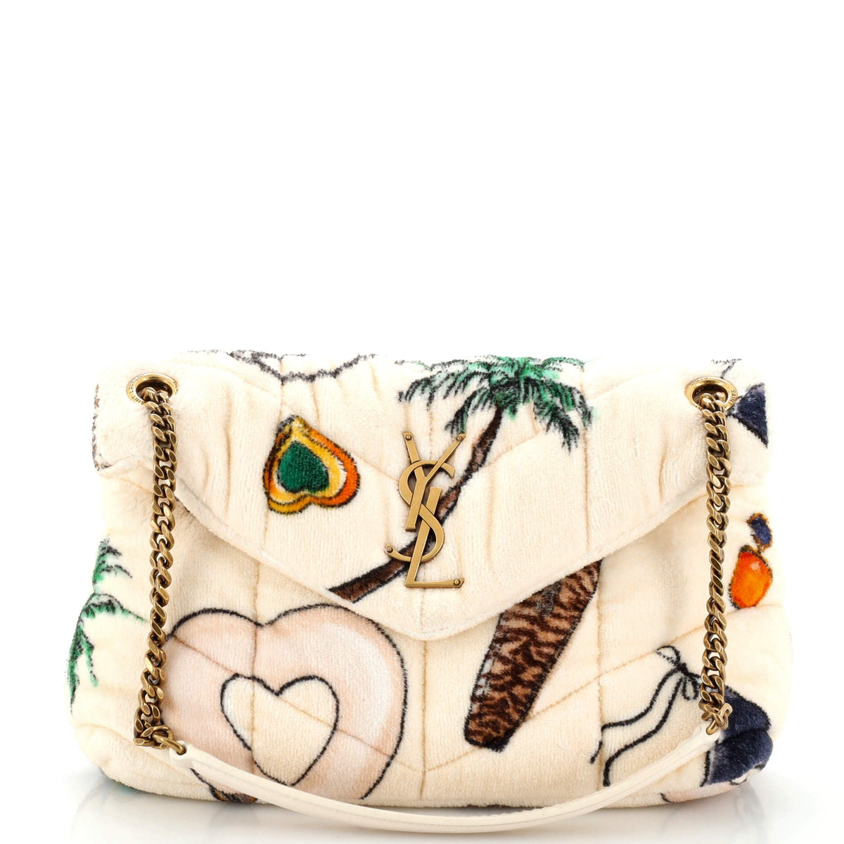 Saint Laurent Loulou Puffer Shoulder Bag Quilted Printed Terry Cloth Small