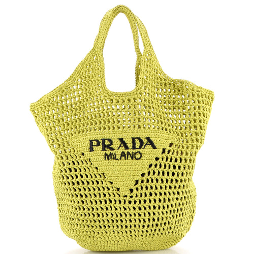 PRADA Triangle Logo Bucket Tote Raffia Small
