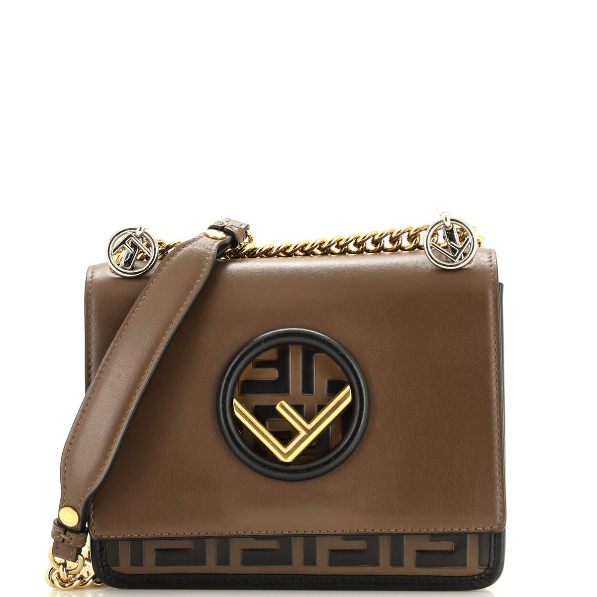 Fendi FENDI Kan I F Shoulder Bag Leather with Zucca Embossed Detail Small