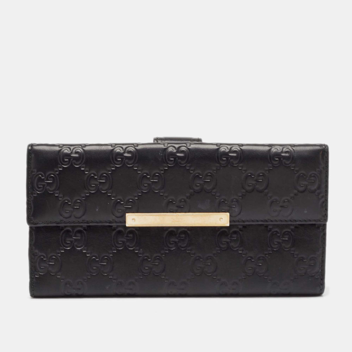 Gucci Black Guccissima Leather Metal Bar Continental Wallet