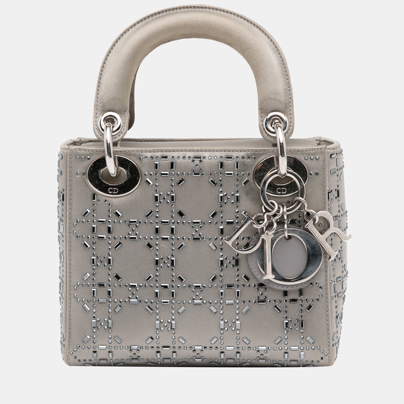 Dior Grey Mini Crystal Embellished Satin Lady Dior