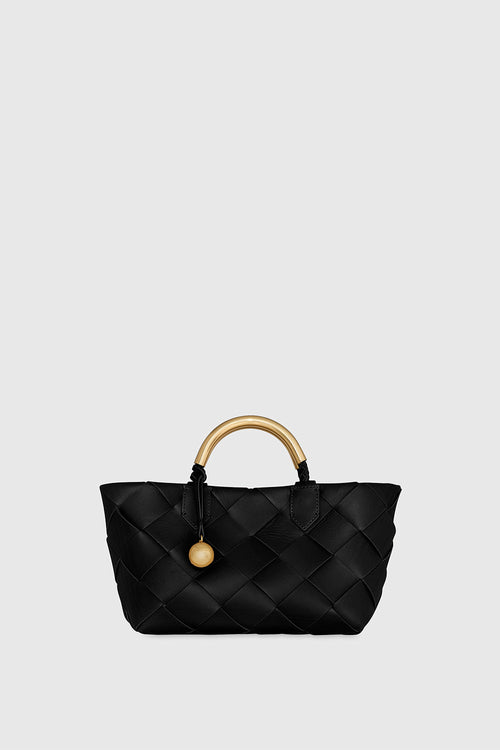 Frankie Woven Mini Tote Bag In Black