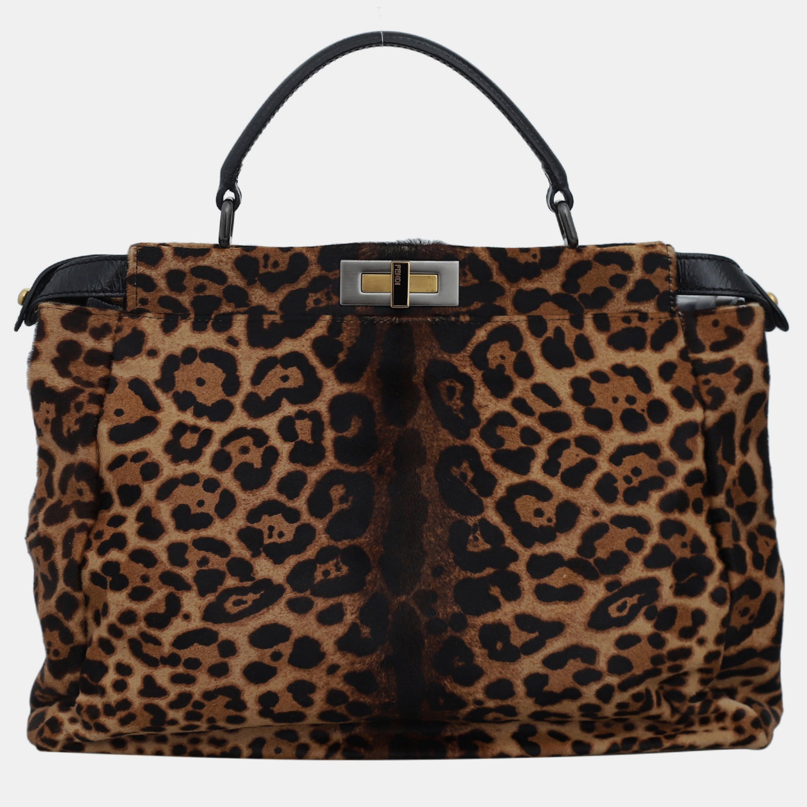 Fendi Brown Leopard-Print Calf Hair Large Peekaboo Bag