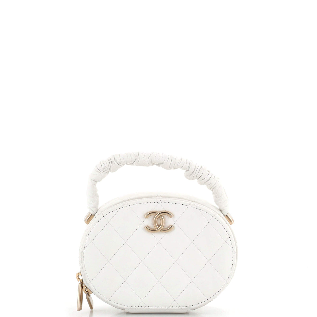 Chanel CHANEL CC Ruched Oval Top Handle Quilted Lambskin Mini
