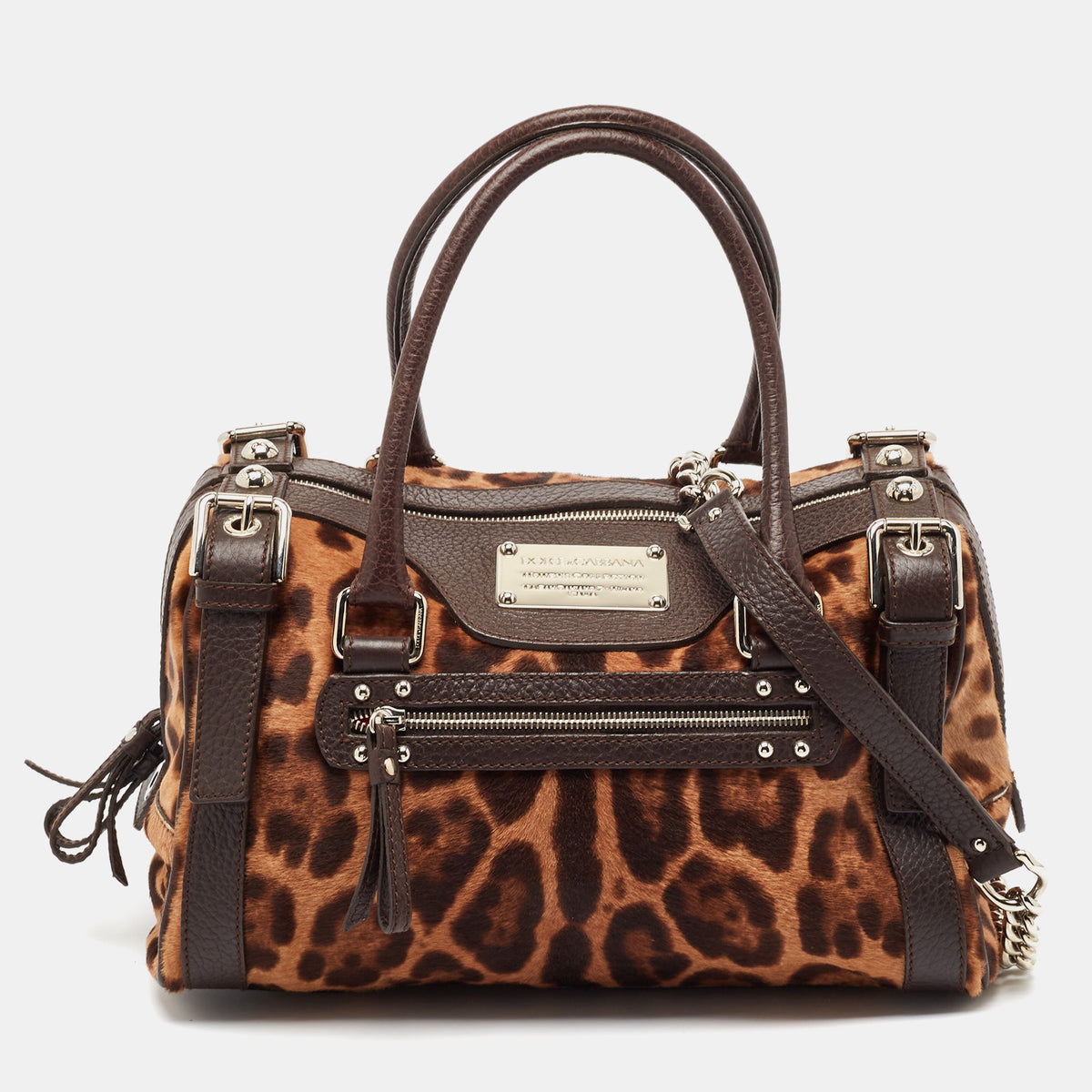 Dolce & Gabbana Brown Leopard Print Calf Hair Miss Easy Way Satchel