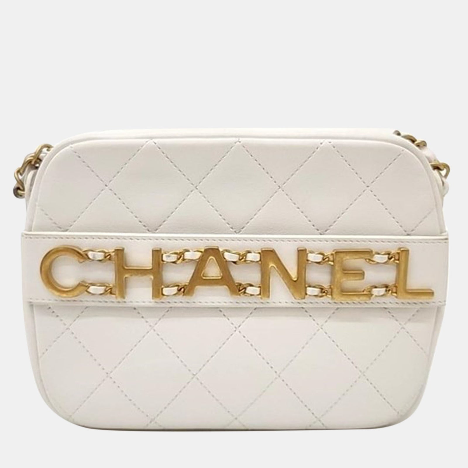 Chanel White Leather Camera Shoulder Bag