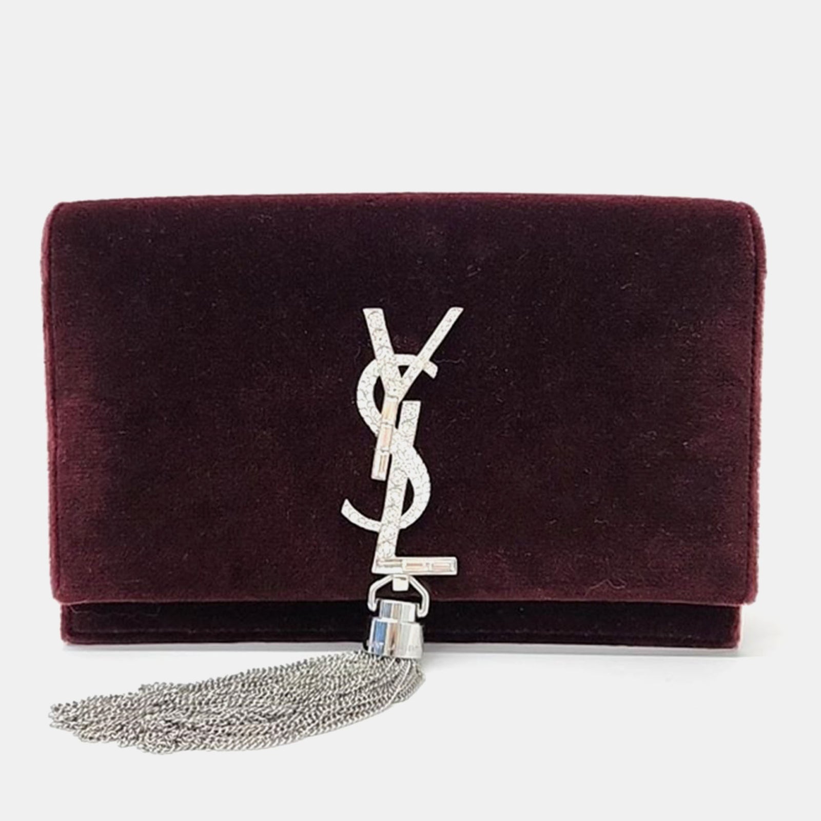 Saint Laurent Paris Saint Laurent Burgundy Velvet Kate Chain Crossbody bag