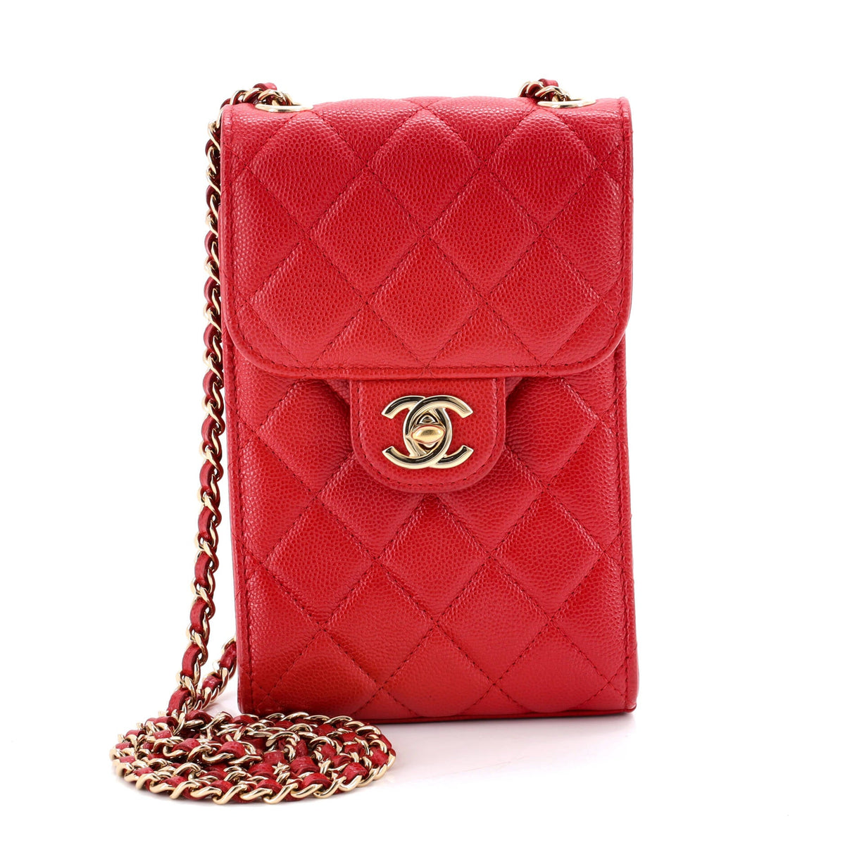 Chanel CHANEL CC Flap Phone Holder Crossbody Bag Quilted Caviar