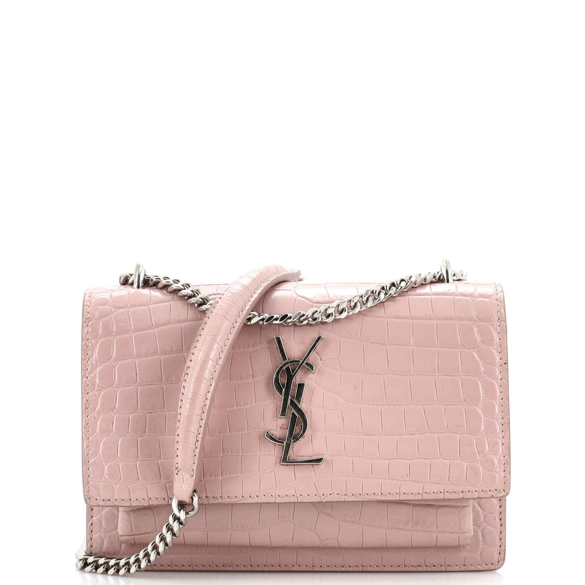 Saint Laurent Sunset Chain Wallet Crocodile Embossed Leather